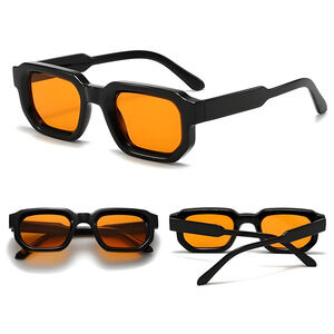 Retro Chunky Rectangle Sunglasses with Black Frame & Orange Lenses 90s Style